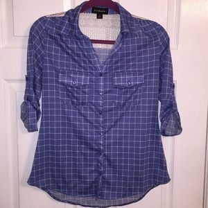 G COLLECTION button up 3/4 length shirt in blue